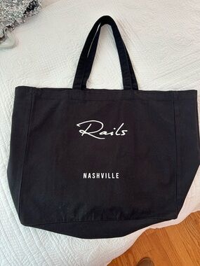 Rails Nashville Black Canvas Tote Bag with White Script Logo